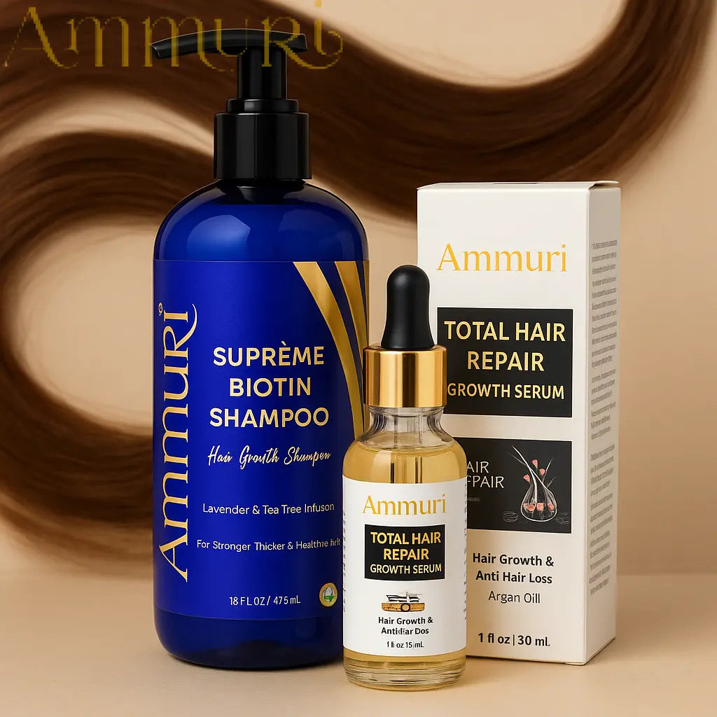 Ammuri Biotin & Caffeine Shampoo & Hair Repair Oil | Fuller-Looking Hair Routine