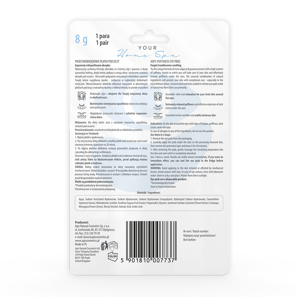 Apis Anti‑Swelling Eye Patches – Hydrating & Depuffing | 1 Pair