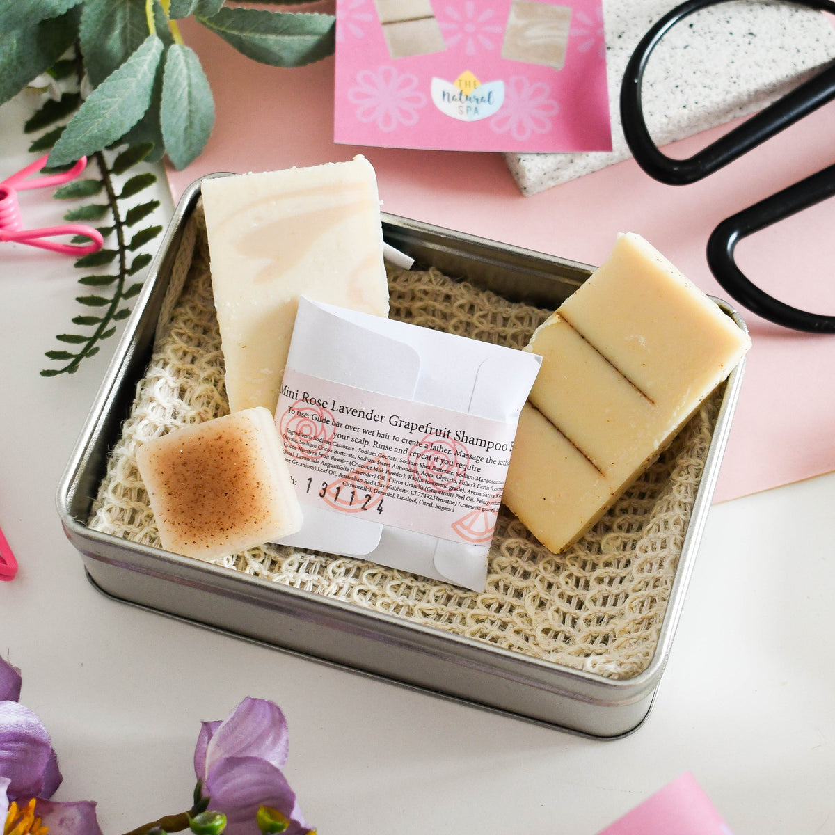 Floral Mini Travel Wash Kit | Natural “On the Go” Shampoo, Conditioner & SoapSet | Vegan, Plastic-Free Hair Care | Perfect Travel Gift