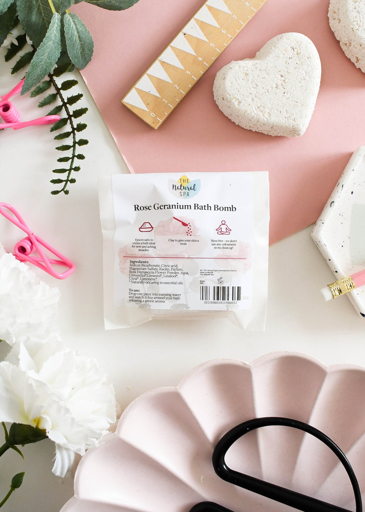 Rose Geranium Aromatherapy Bath Bombs | Natural Relaxing Bath Fizzers for Calm & Rejuvenation | Vegan, Plastic-Free