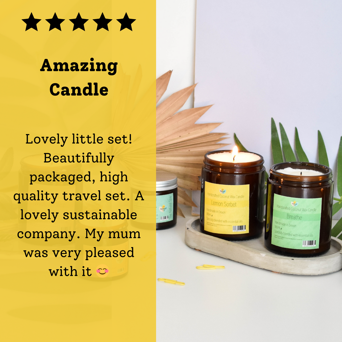 Lemon Sorbet Hand-Poured Coconut Wax Candle | Citrus & Natural Aromatherapy | Vegan, Eco-Friendly Candle | 2 Size Options