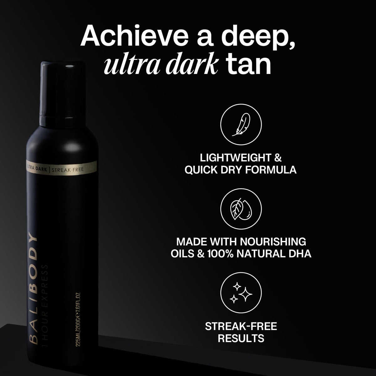 Bali Body 1 Hour Express Self Tan — Ultra Dark, Quick-Dry, Streak-Free Tanning Foam (Vegan, Cruelty-Free, Australian Made)