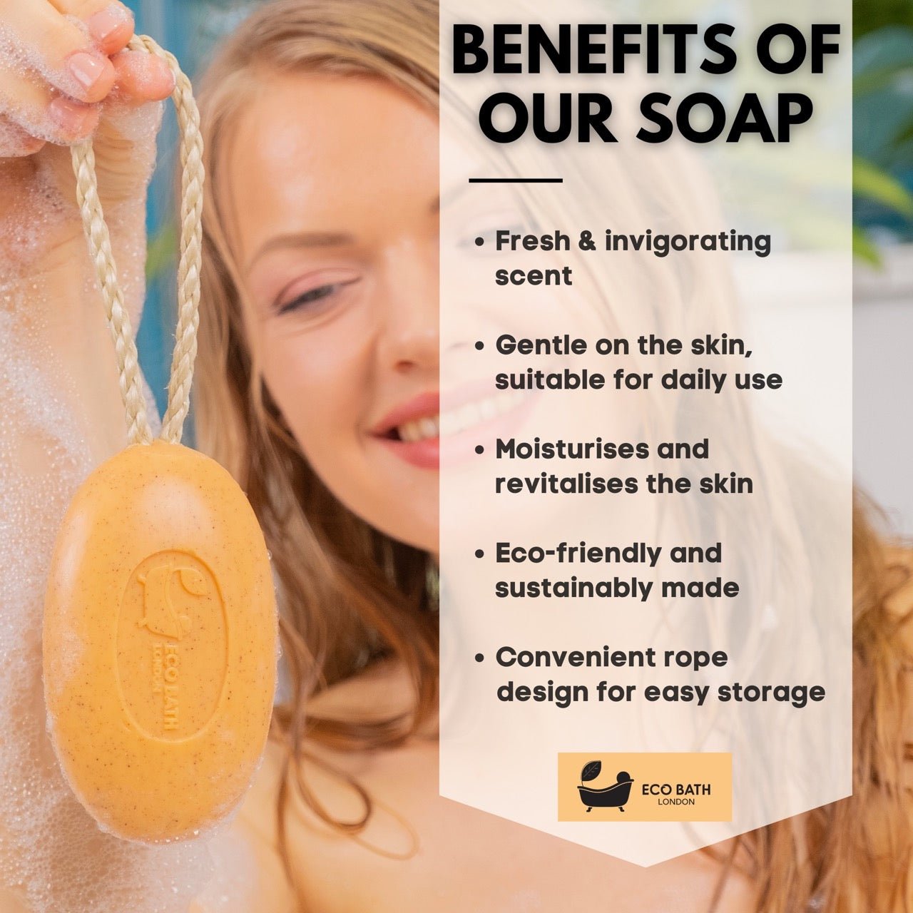 Eco Bath London Apricot Soap on a Rope 220g- Luxury Eco-Friendly Apricot Soap Bar
