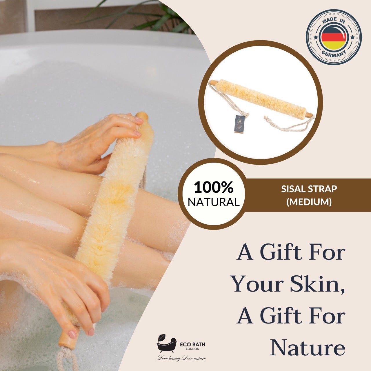 Eco Bath London Natural Sisal Body Strap - Premium Exfoliating Back Scrubber
