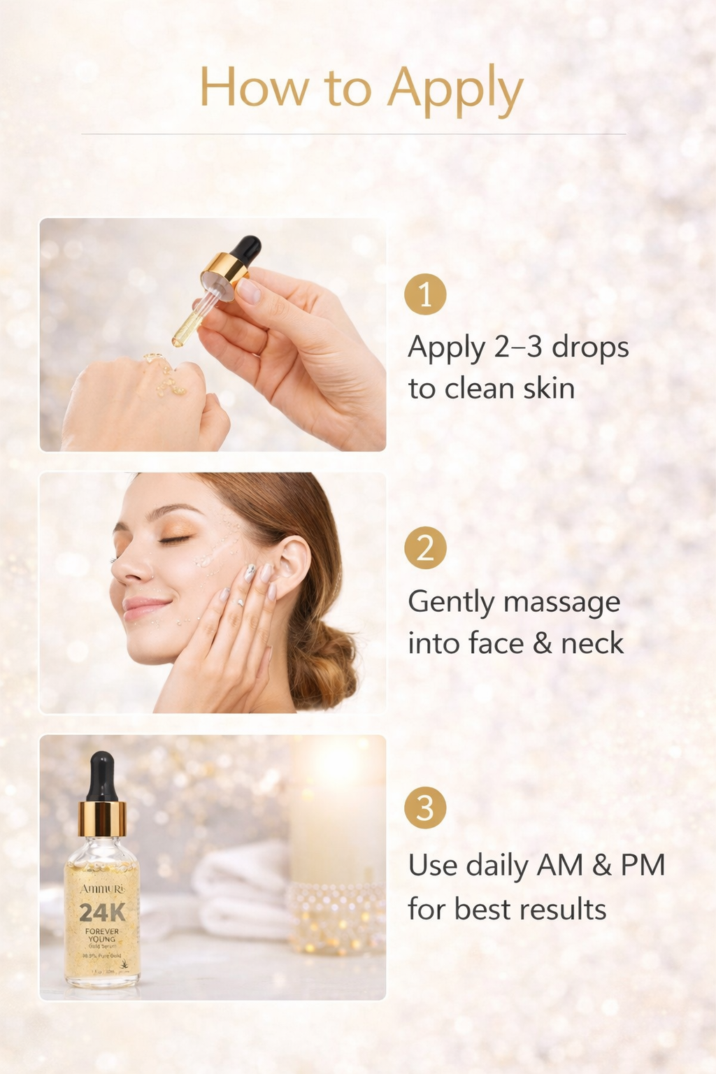 Ammuri 24K Gold Face Serum - Anti-Ageing Collagen Booster Dark Circle Treatment