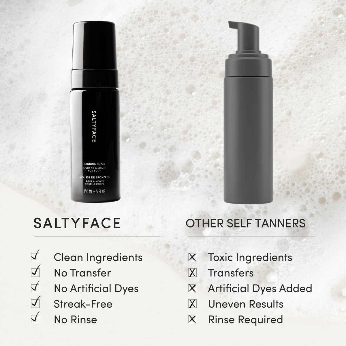 Saltyface Tanning Foam (Light to Medium) – Self Tanner for Body, No Color Transfer